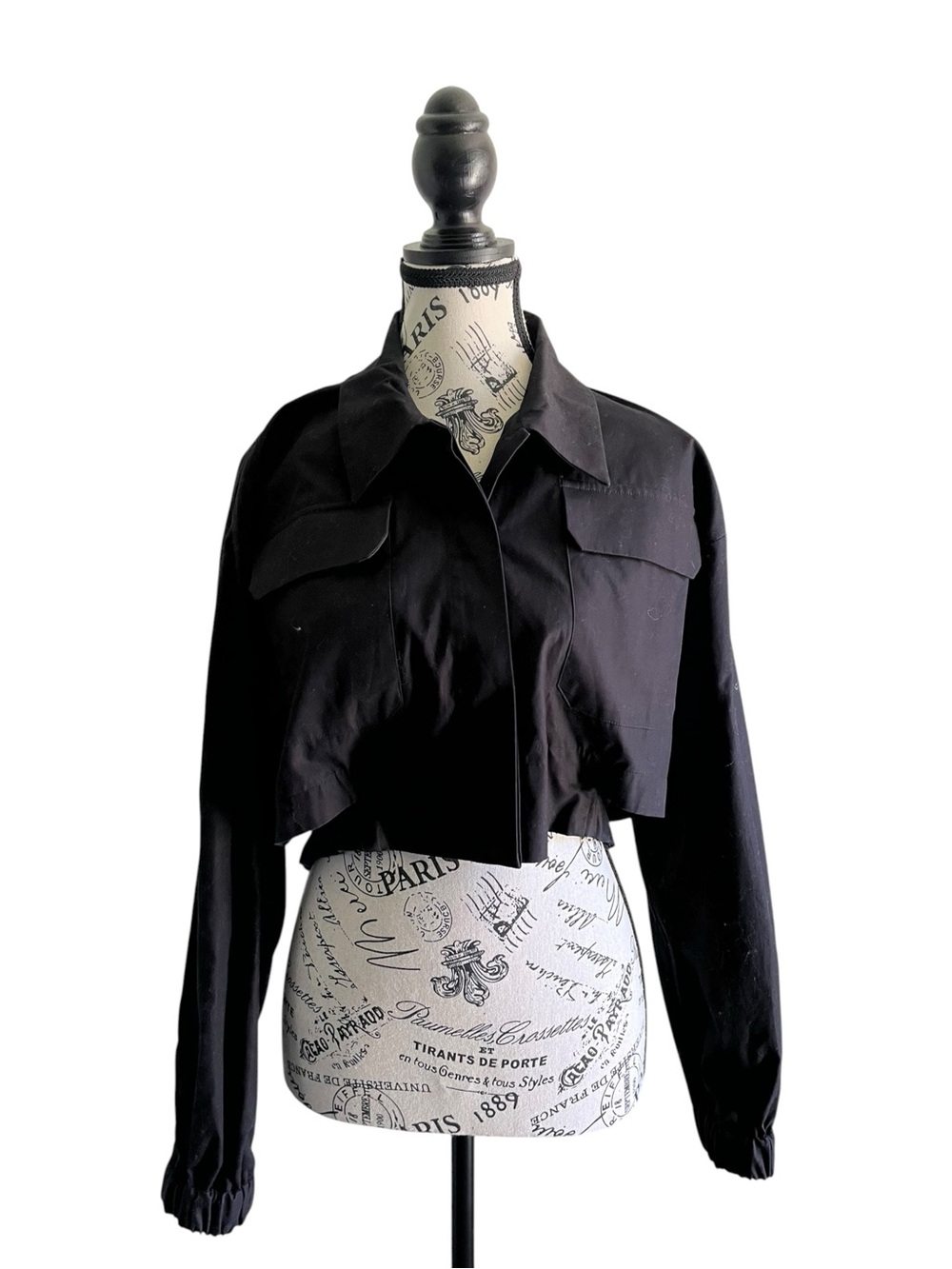 ZARA Vintage Black Cropped Utility Jacket Button Front Cargo Pocket Y2K Goth